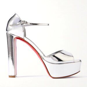 Christian Louboutin SANDALOO Metallic Platform Mary Jane Heels Sandals
